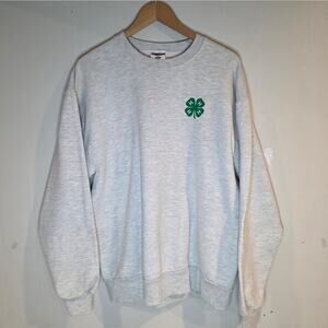 Johnsville 4-H Large Sweatshirt Jerzees Grey Mens Crewneck Distressed Shamrock